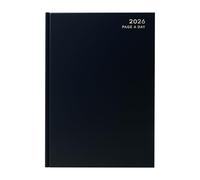 A4 2026 Page a Day Desk Diary Black Hard Backed Casebound for Business, Office and Personal Use - Include Calendar Year, Daily Diary, Journal and Planner with Ribbon Marker