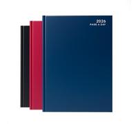 A4 2026 Page a Day Desk Diary Blue Hard Backed Casebound Include Calendar Year, Daily Diary, Journal and Planner with Ribbon Marker for Business, Office and Personal Use