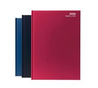 A4 2026 Page a Day Desk Diary Red Hard Backed Casebound Include Calendar Year, Daily Diary, Journal and Planner with Ribbon Marker for Business, Office and Personal Use
