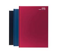 A4 2026 Week to View Desk Diary Red Hard Backed Casebound Include Calendar Year, Daily Diary, Journal and Planner with Ribbon Marker for Business, Office and Personal Use