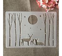 A4 29cm Moon Forest Tree Deer Stencils for Painting on Wood Canvas Paper Floor Laser Cut Painting Stencil for Home Decor DIY Craft Projects