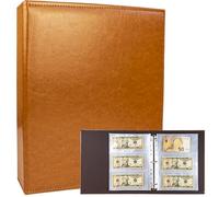 A4 3-Ring Currency Collection Album Premium PU Leather - Banknote Organiser for Bills, Foreign Money & Tickets with 180 Pockets (Includes 30 Refill Pages) - Secure & Organised Storage (Brown)