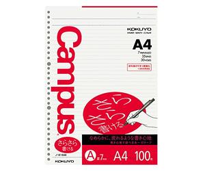 A4 30 hole 100 sheets Roh-816AE Kokuyo A ruled loose-leaf (japan import) | 75gsm Sarasara smooth filler paper in 8.3"x11.7", 30 holes College-Ruled notebook paper for school, college, 100/pack