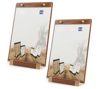 A4/45 Mini Clipboard, 2 Pcs Table Menus Stands, Small Clipboards with Wood Base, A5 Menu Holder Wooden Base, A4 Table Sign Holder Stand, L-Shape A4 Menu Holders for Restaurants Hotel (A4)