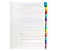 A4 A-Z Alphabetical 20 Part File Subject Dividers (10 Pack) Mylar Reinforced Plastic Multi Coloured Index Tabs Multi Punched