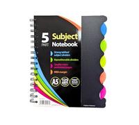 A4 / A5 5-Part Subject Notebook with Strong Repositionable Tabbed Dividers Micro-Perforated Feint Ruled Pages with Margin 70 gsm Paper - Available in Packs of 1 3 or 5 - Ideal for School Office Home
