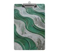 A4 Acrylic Clipboard - Durable & Portable Clip Board with Metal Hanger for Wall, Holds Up to 100 Sheets, Green Wavy Pattern Clipboard for Teacher, Office, Nurse