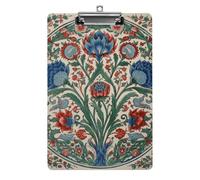 A4 Acrylic Clipboard - Durable & Portable Clip Board with Metal Hanger for Wall, Holds Up to 100 Sheets, Green Floral Design Clipboard for Teacher, Office, Nurse