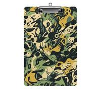 A4 Acrylic Clipboard - Durable & Portable Clip Board with Metal Hanger for Wall, Holds Up to 100 Sheets, Green and Black Pattern Clipboard for Teacher, Office, Nurse