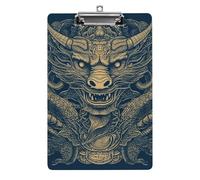 A4 Acrylic Clipboard - Durable & Portable Clip Board with Metal Hanger for Wall, Holds Up to 100 Sheets, Golden Dragon Pattern Clipboard for Teacher, Office, Nurse