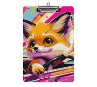 A4 Acrylic Clipboard - Durable & Portable Clip Board with Metal Hanger for Wall, Holds Up to 100 Sheets, Little Fox in The Car Clipboard for Teacher, Office, Nurse