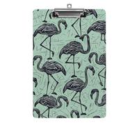 A4 Acrylic Clipboard - Durable & Portable Clip Board with Metal Hanger for Wall, Holds Up to 100 Sheets, Mint Green Flamingo Clipboard for Teacher, Office, Nurse