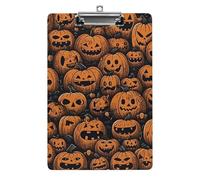 A4 Acrylic Clipboard - Durable & Portable Clip Board with Metal Hanger for Wall, Holds Up to 100 Sheets, Orange Pumpkin Face Clipboard for Teacher, Office, Nurse