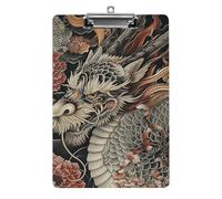 A4 Acrylic Clipboard - Durable & Portable Clip Board with Metal Hanger for Wall, Holds Up to 100 Sheets, Ornate Dragon Pattern Clipboard for Teacher, Office, Nurse