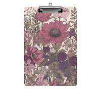 A4 Acrylic Clipboard - Durable & Portable Clip Board with Metal Hanger for Wall, Holds Up to 100 Sheets, Purple Floral Pattern Clipboard for Teacher, Office, Nurse
