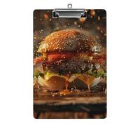 A4 Acrylic Clipboard - Durable & Portable Clip Board with Metal Hanger for Wall, Holds Up to 100 Sheets, Realistic Style Burger Clipboard for Teacher, Office, Nurse
