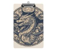 A4 Acrylic Clipboard - Durable & Portable Clip Board with Metal Hanger for Wall, Holds Up to 100 Sheets, Round Frame Dragon Clipboard for Teacher, Office, Nurse