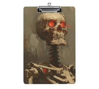 A4 Acrylic Clipboard - Durable & Portable Clip Board with Metal Hanger for Wall, Holds Up to 100 Sheets, Skeleton with Red Eyes Clipboard for Teacher, Office, Nurse