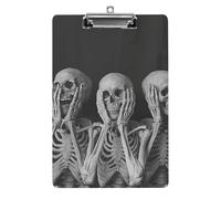 A4 Acrylic Clipboard - Durable & Portable Clip Board with Metal Hanger for Wall, Holds Up to 100 Sheets, Three Skeletons Pictures Clipboard for Teacher, Office, Nurse