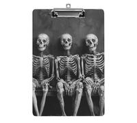 A4 Acrylic Clipboard - Durable & Portable Clip Board with Metal Hanger for Wall, Holds Up to 100 Sheets, Three Smiling Skeletons Clipboard for Teacher, Office, Nurse
