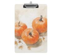 A4 Acrylic Clipboard - Durable & Portable Clip Board with Metal Hanger for Wall, Holds Up to 100 Sheets, Three Round Pumpkins Clipboard for Teacher, Office, Nurse