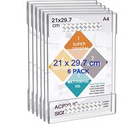 A4 Acrylic Frame Wall Sign Holder, 6pcs Perspex Self Adhesive Wall Poster Display Holder with 3M Tape Without Drilling, Memo Documents Menu Holders for Office, Home, Store, Restaurant