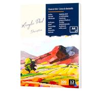 A4 Acrylic Paper Pad, 12 Sheets of Non-Bleed Thick Paper, Ideal for Acrylic Paint & Mixed Media, Smooth Tear-Off Surface for Artists & Beginners, Perfect for Painting, Sketching & Art Practice