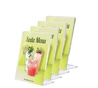 A4 Acrylic Sign Holder 4 Pack Clear Menu Holder Transparent Display Stands Plastic Paper Holders Slanted Picture Frame for Signs Brochure Flyer Menu Paper Poster Display Stand for Office Desktop