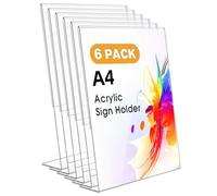A4 Acrylic Sign Holder, 6 Pack Clear Display Table Sign Stand, L-Shape Plastic Message Board Stand for Exhibition, Office, Store, Restaurant