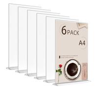 A4 Acrylic Sign Holder, 6 Pack Double-Sided Tabletop Display Stand, T-Shaped Clear & Lightweight Menu/Poster Holder for Price Lists, Offices, Shops, Restaurants and Reception Desks