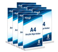 A4 Acrylic Sign Holder, 8 Pack Clear Double-Side Table Perspex Display Stand, Plastic Vertical T-Shape Menu Poster Holder for Restaurant, Office, Exhibition, Store