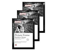 A4 Black Gloss Picture Frame Set of 3, Perfect for Displaying A4 Picture Gallery Walls, Posters, Photos, Artwork, or Prints, Black Gloss