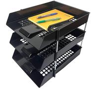 A4 Black Plastic Letter Trays with Risers - 3 trays Stackable Desk Document Organiser