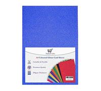 A4 Blue Glitter Card Paper Non Shed Sparkle Craft Sheets - 250gsm Bling Crafting Cardstock - Acid Free - 50 Sheets