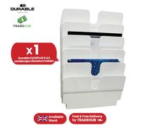 Durable FLEXIPLUS 6 A4 Landscape Literature Holder - White - Easy To Install Wall Mounted Document Holder - Perfect For Flyers, Brochures, Etc.