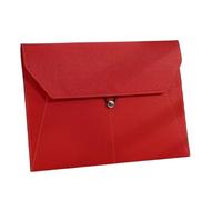 A4 Business Leather File Bag Multi-Function Clamping Waterproof Folder with Thickened Data Rope Buckle for Office Use(Red)