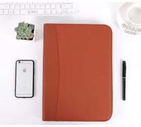 A4 Business Padfolio Documents Organiser Conference Folder Ring Binder Zipped Leather Writing Bag Portfolio with Card Holders File Folder Brown