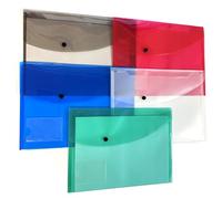 A4 Button Folders Document Popper Wallets Transparent Colours Plastic Folder with Business Card Label Pocket for Office School Filing Paperwork Stationery Storage - Pack of 12