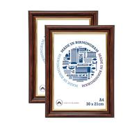 A4 Certificate Frame, Set Of 2 Document Photo Frame 21x29.7 cm, Wood Finish. Portrait and Landscape, Table top and Wall Mountable (Walnut with Gold Inner)