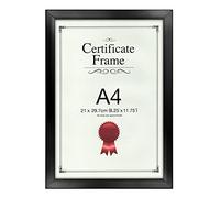 A4 Certificate Photo Frame Black Wood Effect Styrene Shatterproof Picture Frame Rectangular Freestanding and Wall Mountable, 21cm x 29.7cm Pack of 2 Multipack Frames (Black)