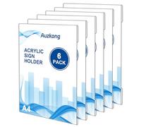 A4 Clear Acrylic Sign Holders with Adhesive Tape, Wall Poster Display Holder, No Drilling Adhesive Wall Poster Holders, Wall Sign Memo Document Holder for Office, Store, Restaurant (A4-6 Pcs)