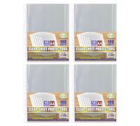 A4 Clear Plastic Punched Pockets Pack of 400 Sheets - Glass Polly Pockets Filing Folders Wallets Sleeves with Punched Reinforced Spine - for Home Office and School Document Files (45 Microns)
