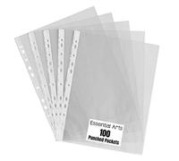 A4 Clear Punched Pockets Pack of 100 for Ring Binders and Lever Arch Files - by Essential Arts