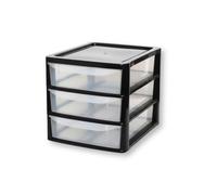 A4 Clear Slim Storage Drawer - Plastic Multipurpose Desktop Storage Unit - Space Saving Organiser For Stationery, Craft Supplies, Document Organiser Desk Storage Drawers (Black/Clear, 3 Tier)