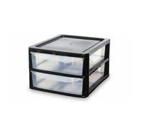 A4 Clear Slim Storage Drawer - Plastic Multipurpose Desktop Storage Unit - Space Saving Organiser For Stationery, Craft Supplies, Document Organiser Desk Storage Drawers (Black/Clear, 2 Tier)