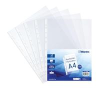 A4 Clear Smooth 50 Micron Punched Plastic Pockets for 11 Hole Binder 100 Pack Anti-Static Polypropylene Document Sleeves with Reinforcement Regular Use