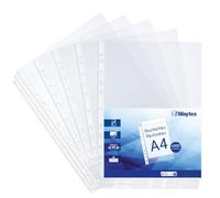 A4 Clear Smooth 50 Micron Punched Plastic Pockets for 11 Holes Binder 500 Pack Anti-Static Polypropylene Document Sleeves with Reinforcement Regular Use