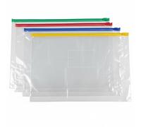 A4 Clear Zip Wallets 4 Pack - Waterproof Transparent PVC Document Folders & Pencil Cases with Label Pocket, Stationery Storage Bags for School, Office, Travel & Exam Supplies (A4-4pcs-Multicolor)
