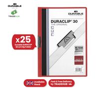 DURACLIP 30 Sheet Document Metal Clip File Folder - 25 Pack - A4 Red Durable Red One Size
