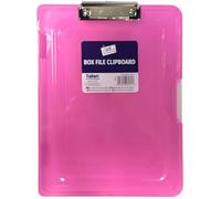 A4 CLIPBOARD Box File Durable Transparent Outdoor Filing Office Storage CASE (Pink)